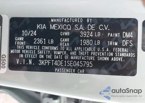 2025 Kia K4 Lxs z USA, uszkodzony, nr VIN 3KPFT4DE1SE045795